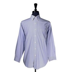 Jos. A. Bank Mens Dress Shirt 16 33 Blue White Striped 100% Cotton Button Up